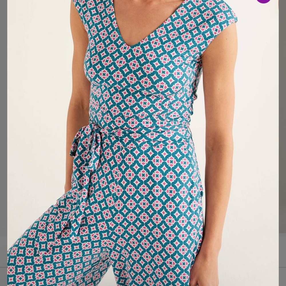 Boden Corrine Jersey Tie Waist V-neck Jumpsuit with Pockets US 8R